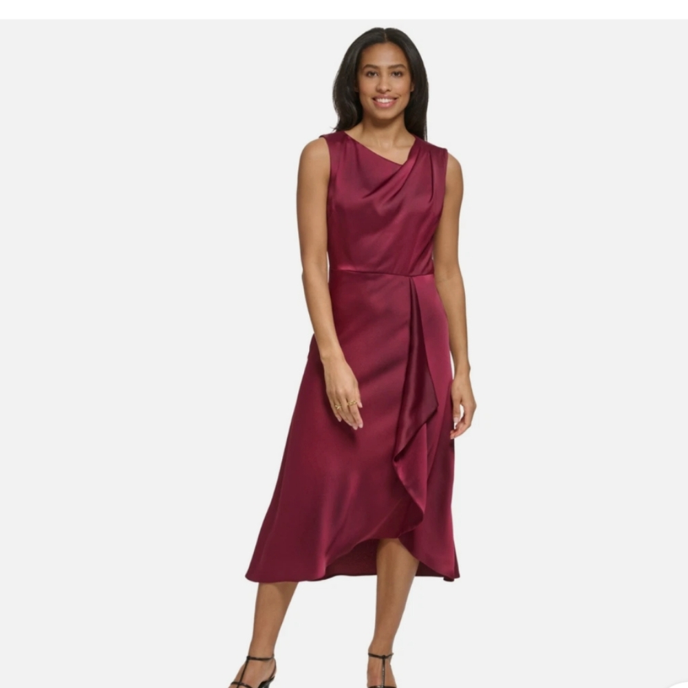 DKNY Asymmetrical Burgundy Dress